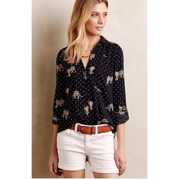 Maeve Tops - Maeve Anthropologie Black and White Leopard Cheetah Button Up Blouse